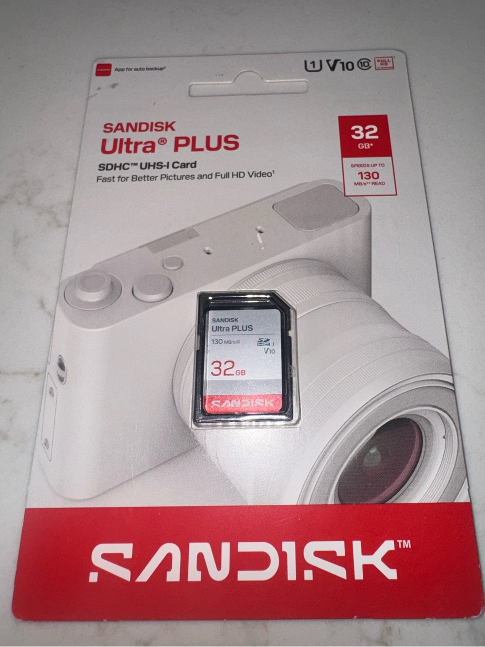SanDisk Ultra PLUS 32GB SD Memory Card - 130Mbps